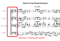 Maximum four staves per system