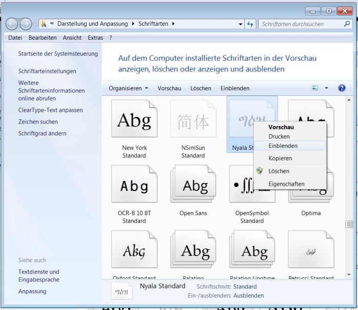 Systemsteuerung-Fonts